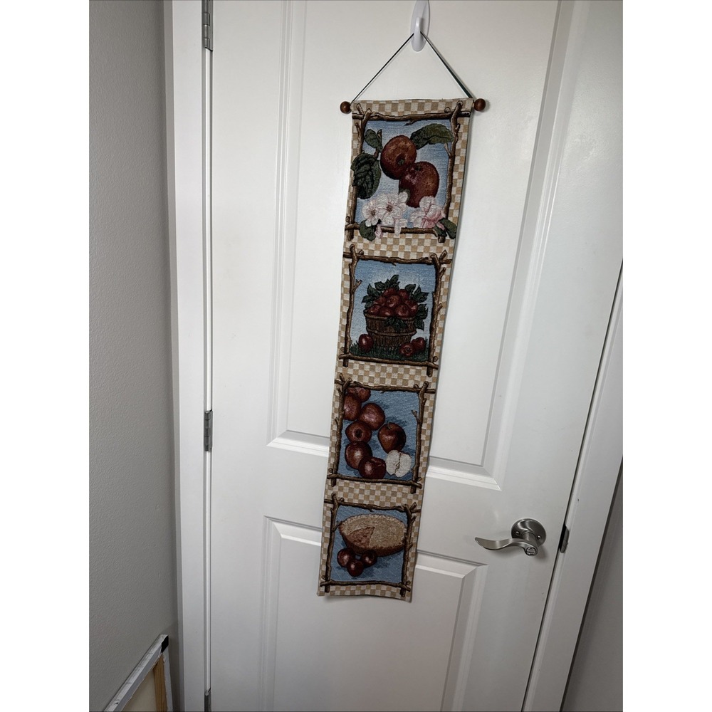 Vintage Woven Checkered Apple Tapestry Bell Pull 39"